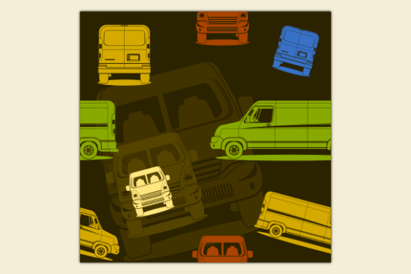 Cargo Delivery Van Dark Seamless Pattern
