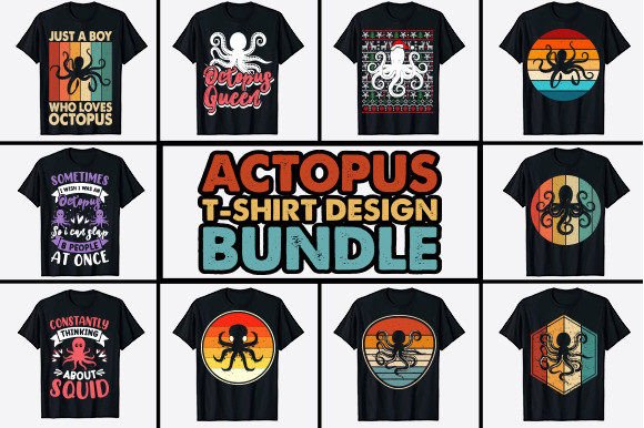 Sea Animal Octopus T-shirt Design Bundle: A Strategic Asset for Merchandise Entrepreneurs